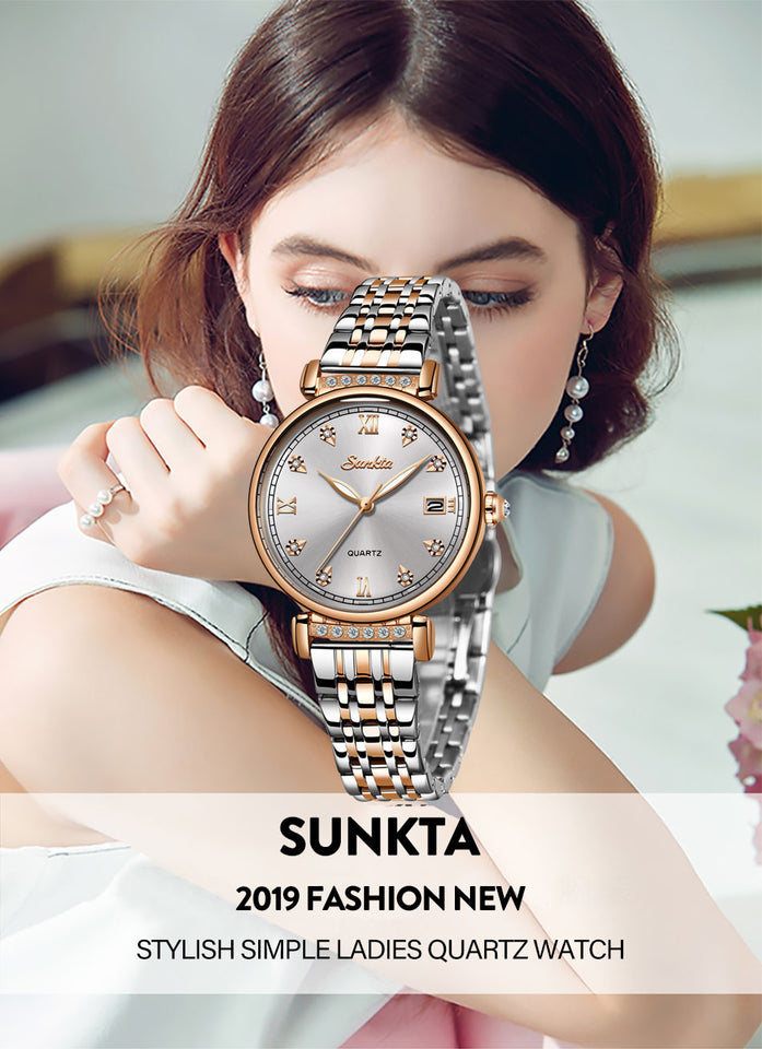 Sunkta nova rosa ouro relógio feminino  marca superior luxo